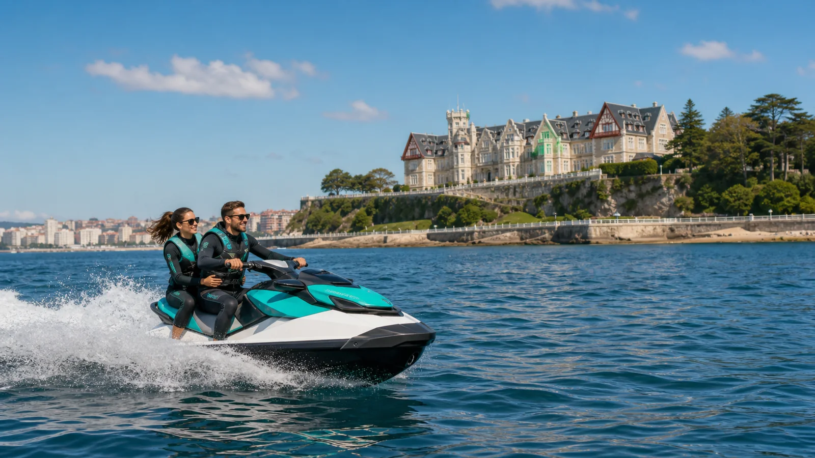 Moto de agua frente al Palacio de la Magdalena en Santander