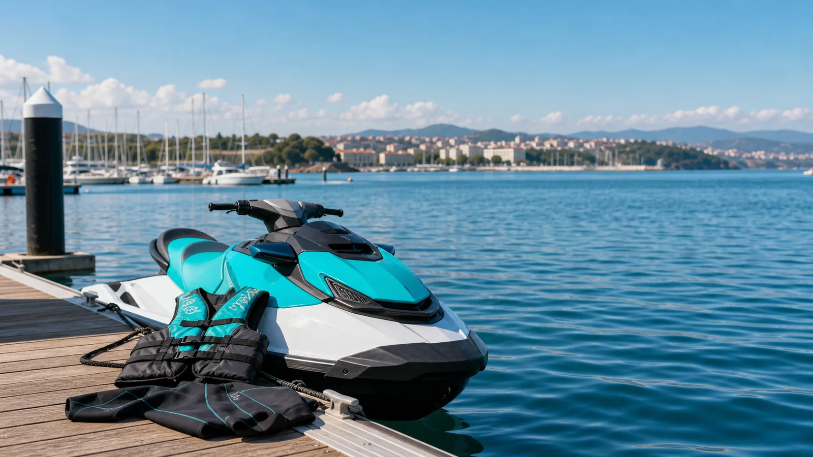 Moto de agua en la bahia de Santander en temporada de buen tiempo