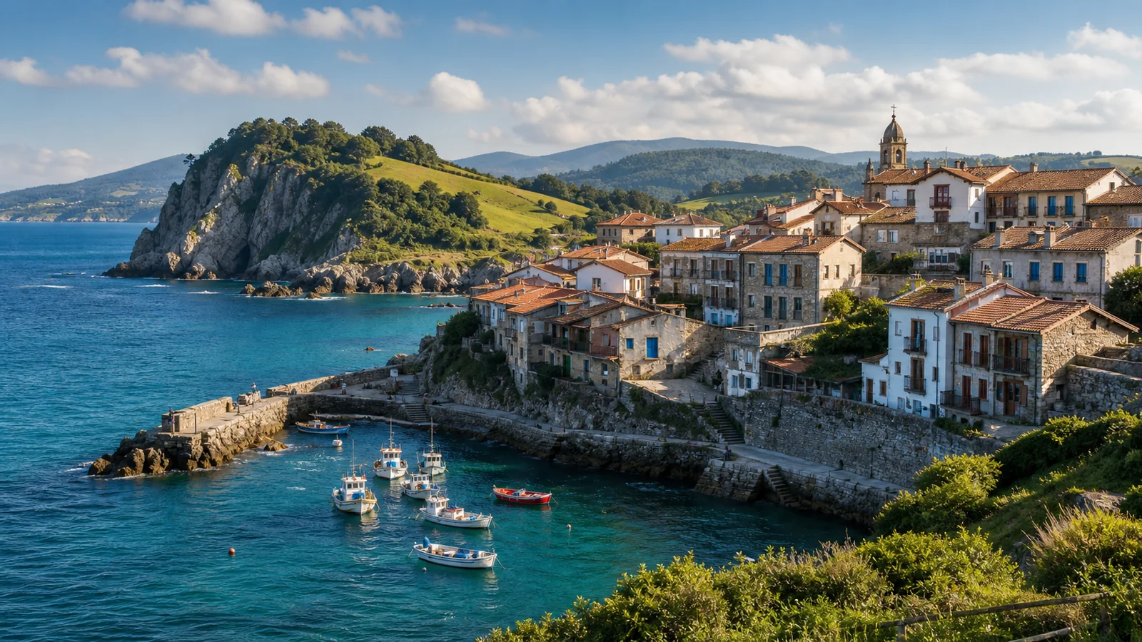 Pueblo costero de Cantabria con mar y montanas